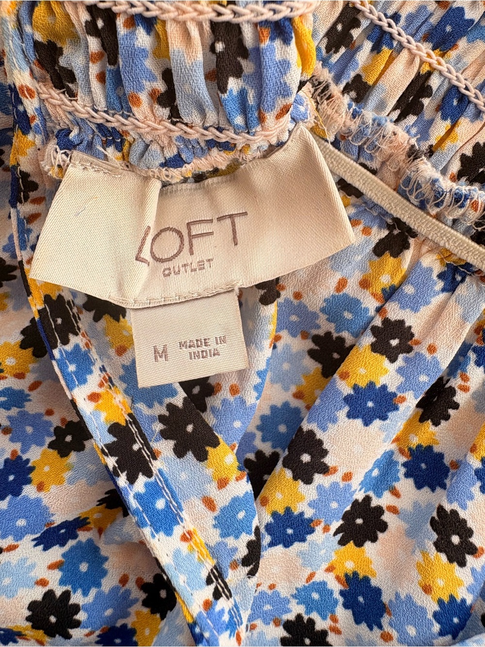 LOFT Blue and Yellow Smocked-Neck Floral Blouse - Picture 5 of 6